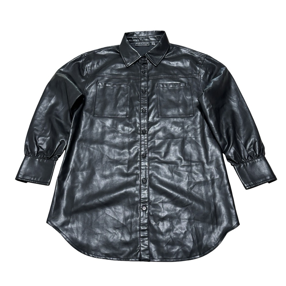 BAGATELLE COLLECTION Women's Faux Leather Button Up Shirt Jacket Size M 21 x 32